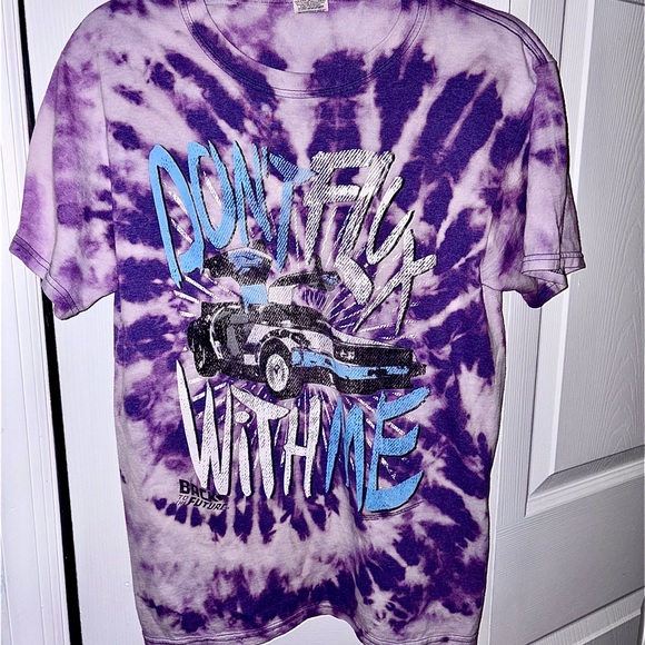 Back to the Future Tie Dye Upcycled Purple White T Shirt - Picture 1 of 3